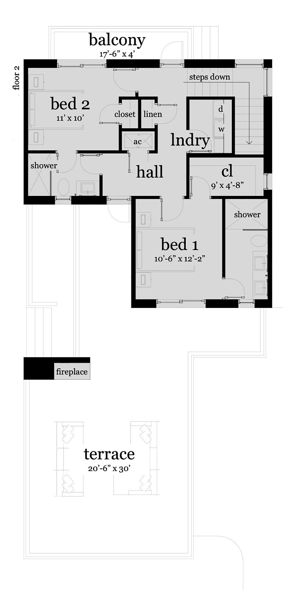 Floor Plan Second Story of Modern Plan #116-1122