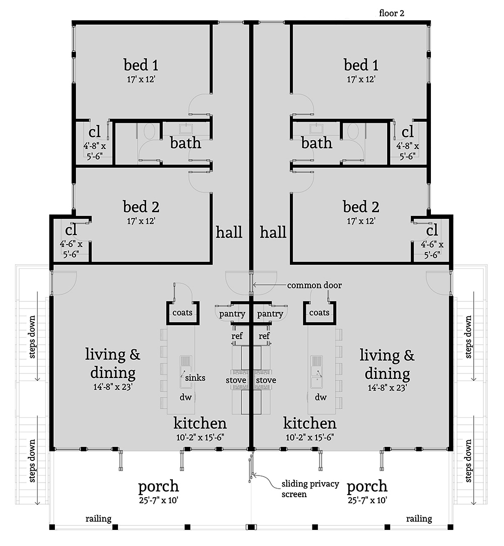 Floor Plan Second Story of Multi-Unit Plan #116-1123