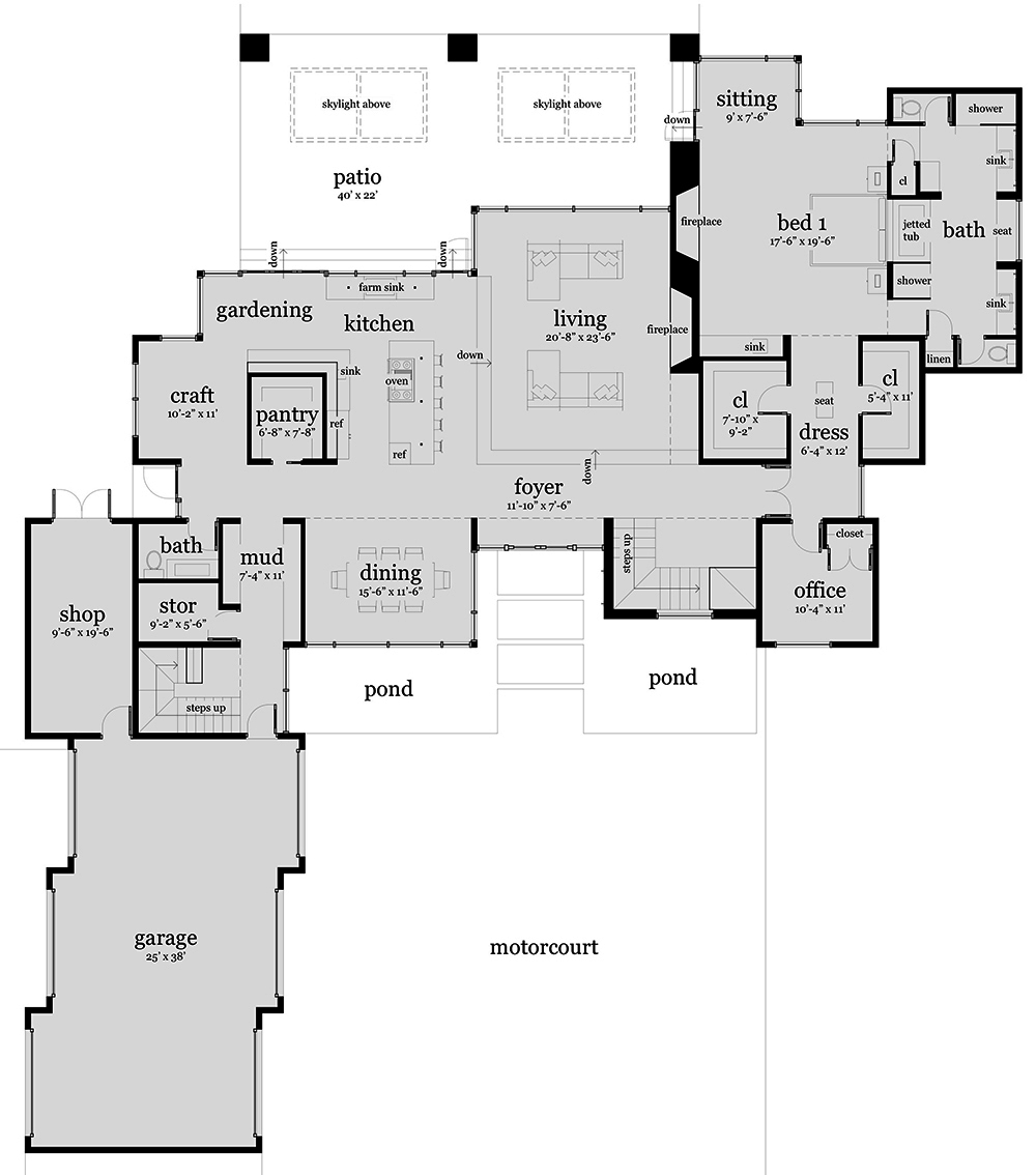 Floor Plan First Story of Modern Plan #116-1124