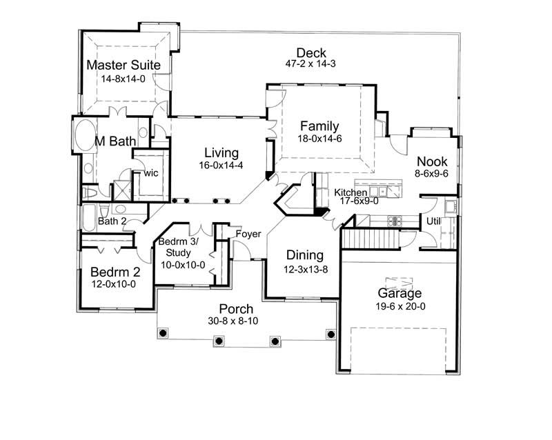 Floor Plan First Story of Ranch Plan #117-1005