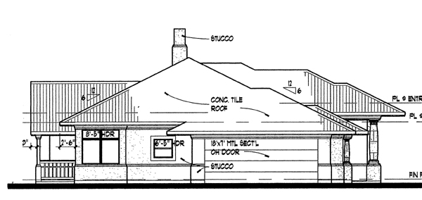 Home Plan Left Elevation of this 3-Bedroom,1830 Sq Ft Plan -117-1012