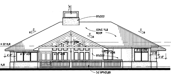 Home Plan Rear Elevation of this 3-Bedroom,1830 Sq Ft Plan -117-1012
