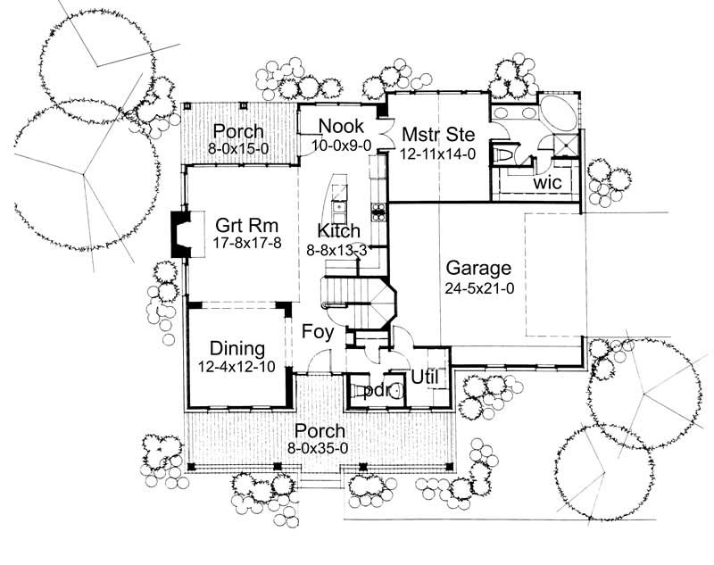 Floor Plan First Story of Southern Plan #117-1015