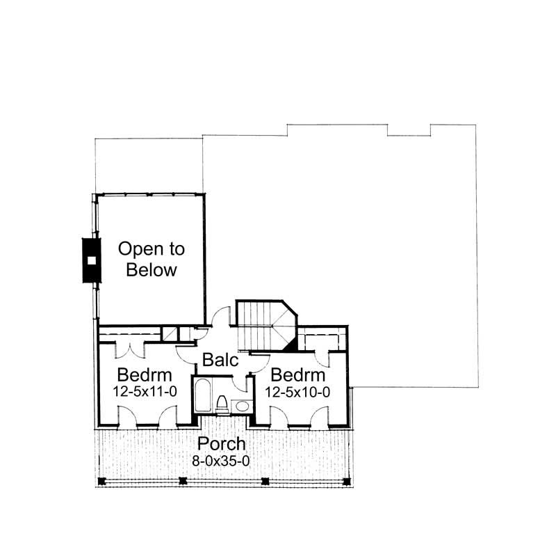 Floor Plan Second Story of Southern Plan #117-1015