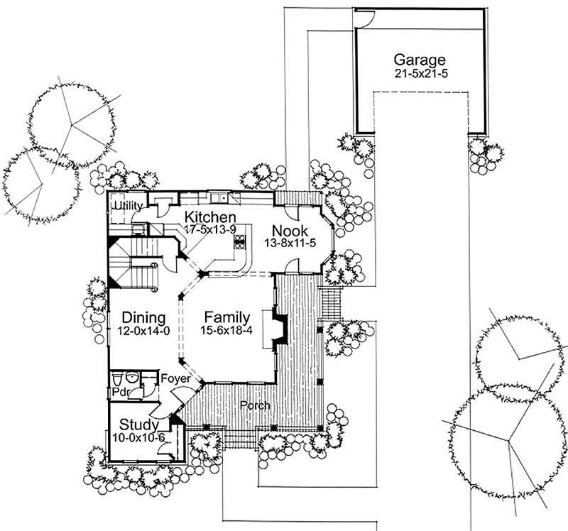 Floor Plan Main Level of Farmhouse Plan #117-1025