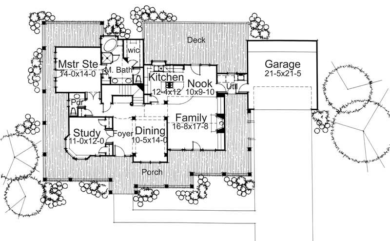 Floor Plan Main Level of Farmhouse Plan #117-1027