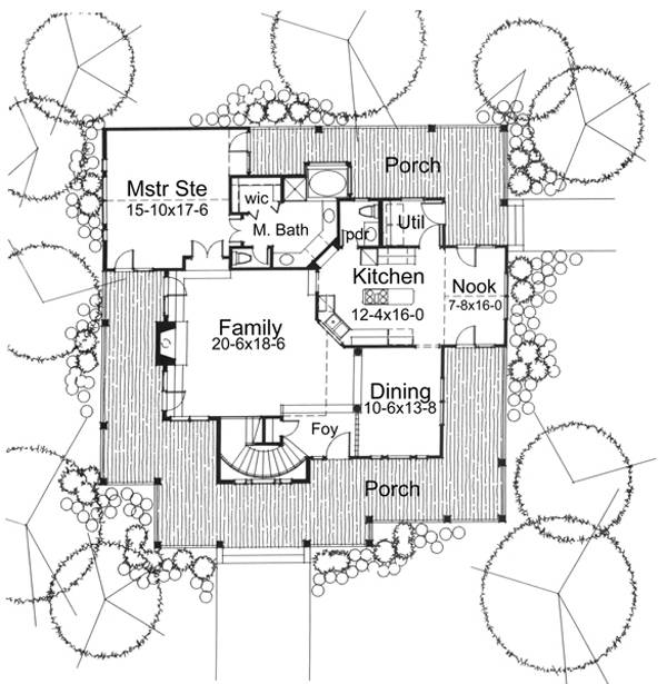 Floor Plan First Story of Farmhouse Plan #117-1030