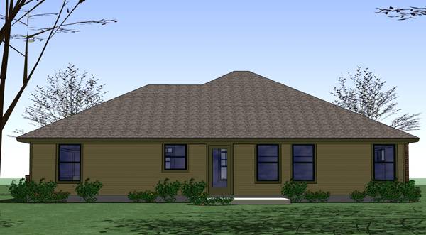 Home Plan Rear Elevation of this 3-Bedroom,1329 Sq Ft Plan -117-1035