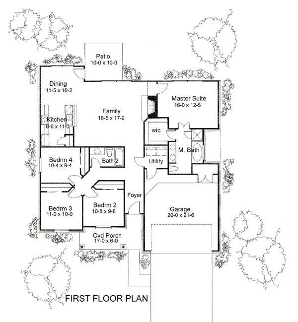 Floor Plan First Story of Ranch Plan #117-1040