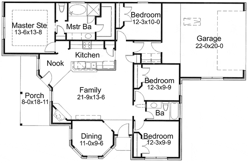 Floor Plan First Story of Ranch Plan #117-1047