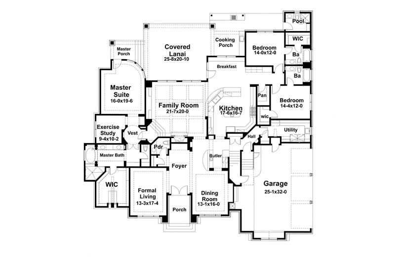 Floor Plan First Story of Luxury Plan #117-1052