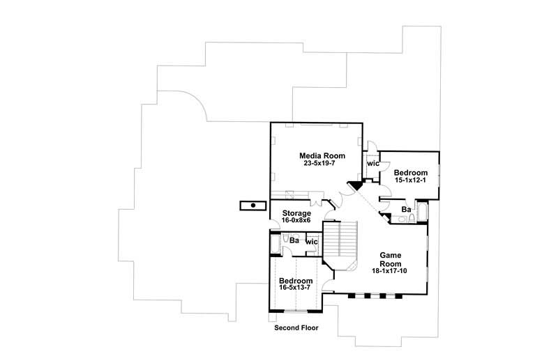 Floor Plan Second Story of Luxury Plan #117-1052