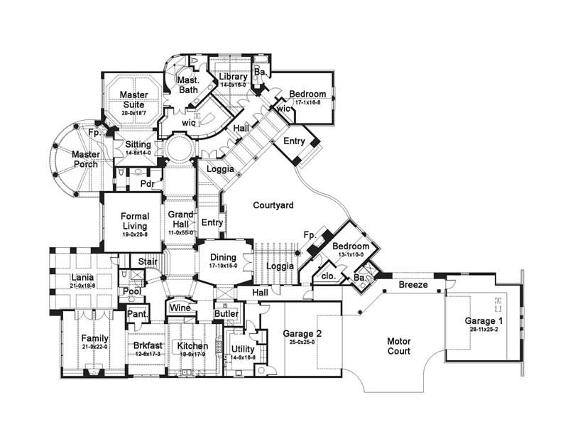 Floor Plan First Story of Luxury Plan #117-1053