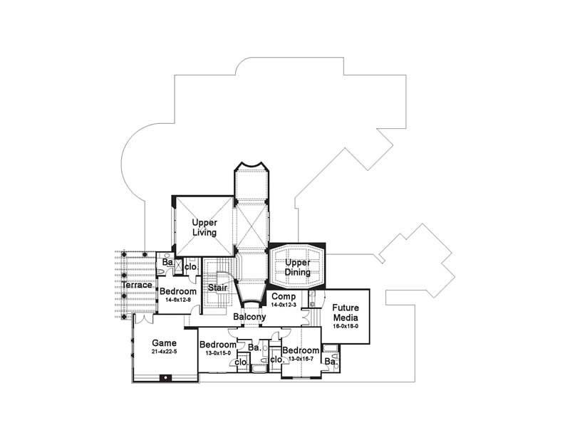 Floor Plan Second Story of Luxury Plan #117-1053