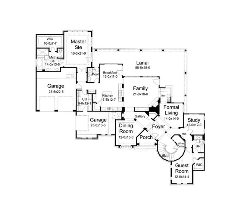 Floor Plan First Story of Luxury Plan #117-1063