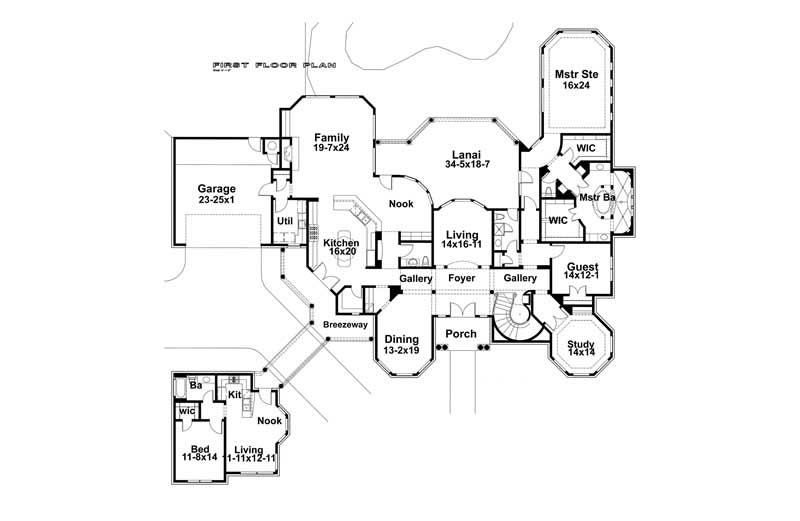 Floor Plan Main Level of Mediterranean Plan #117-1066