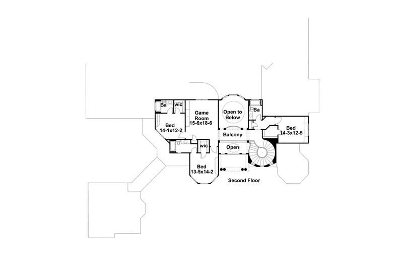 Floor Plan Upper Level of Mediterranean Plan #117-1066