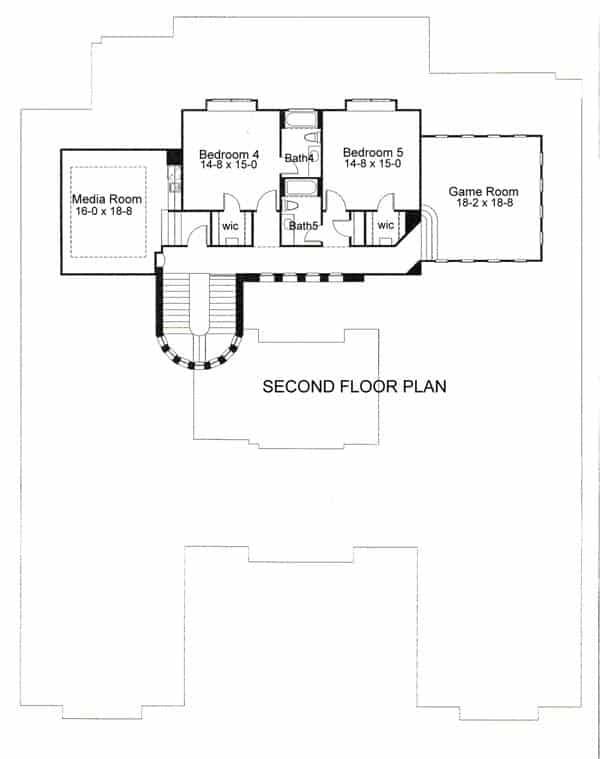 Floor Plan Upper Level of Luxury Plan #117-1067