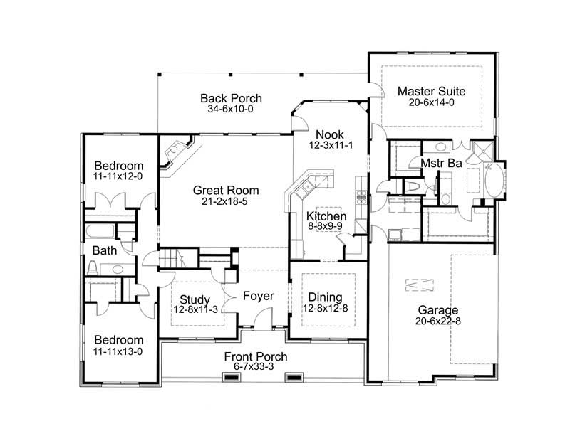 Floor Plan Main Level of Ranch Plan #117-1074