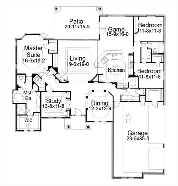 Floor Plan Main Level of Prairie Plan #117-1078