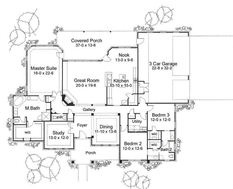 Floor Plan Main Level of Ranch Plan #117-1081