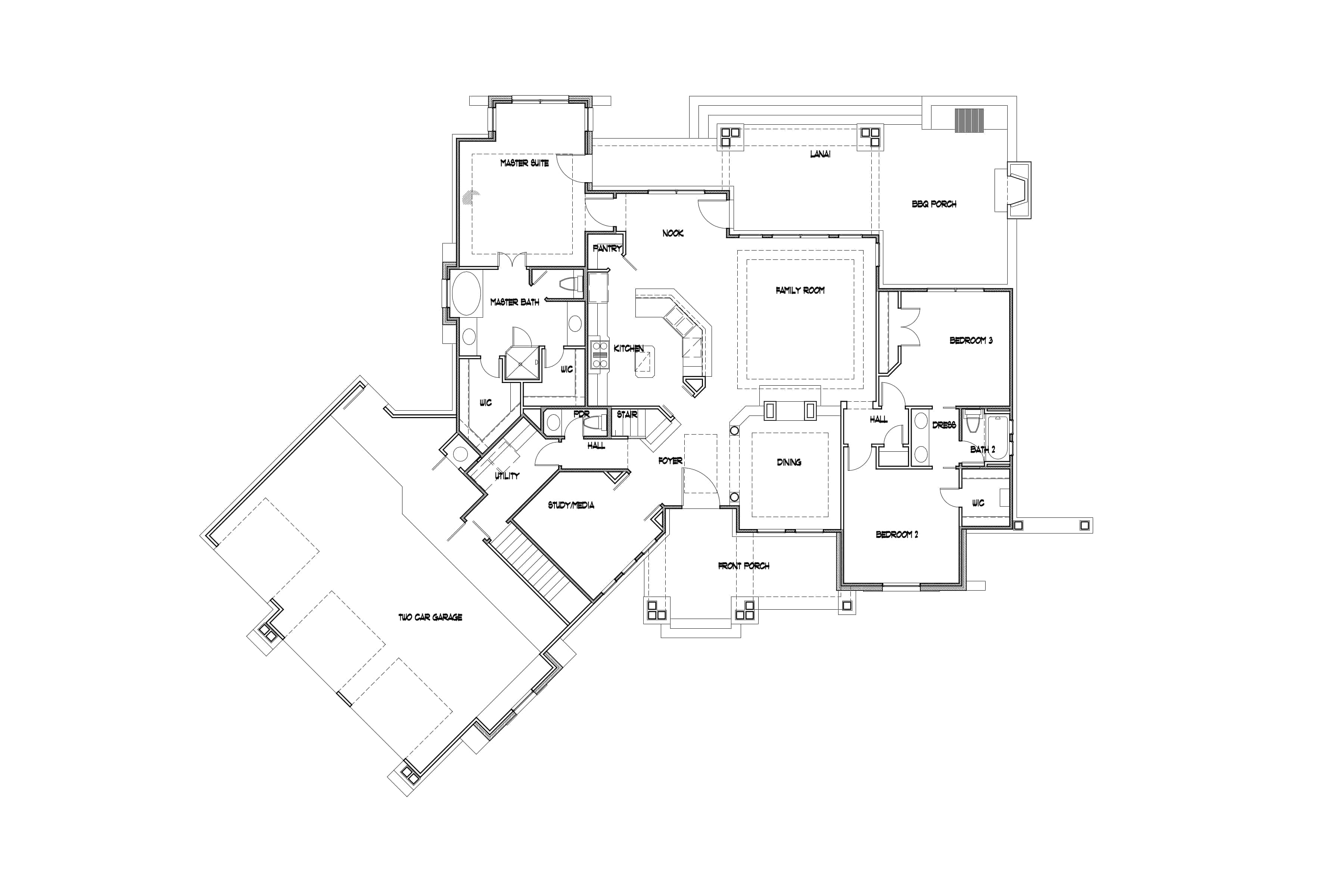 Floor Plan Main Level of Ranch Plan #117-1092