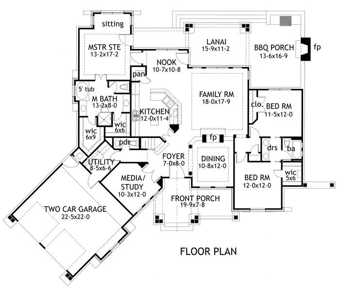Floor Plan First Story of Ranch Plan #117-1092