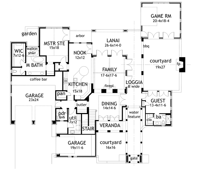 Floor Plan First Story of Luxury Plan #117-1093