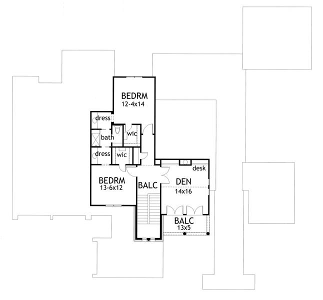 Floor Plan Second Story of Luxury Plan #117-1093