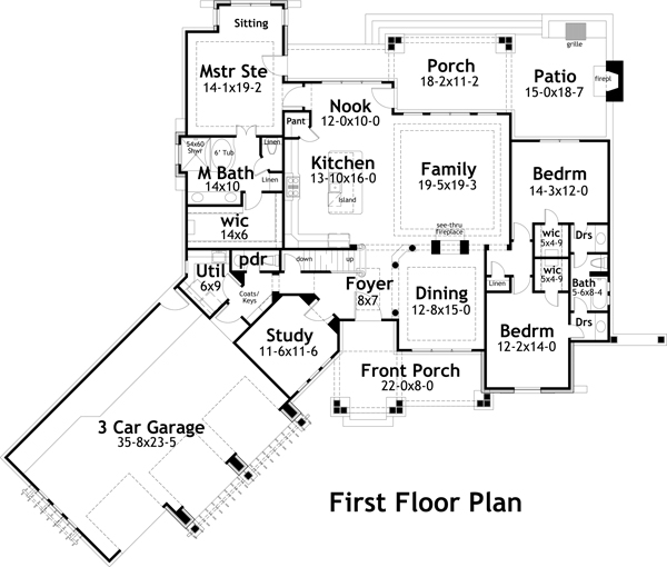 Floor Plan First Story of Texas Style Plan #117-1094