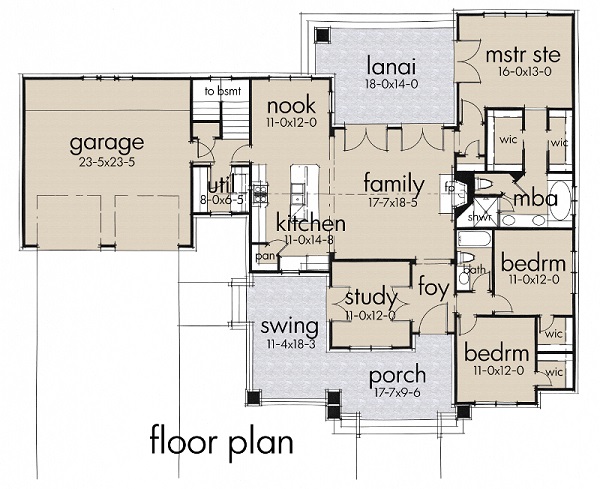 Floor Plan First Story of Craftsman Plan #117-1095