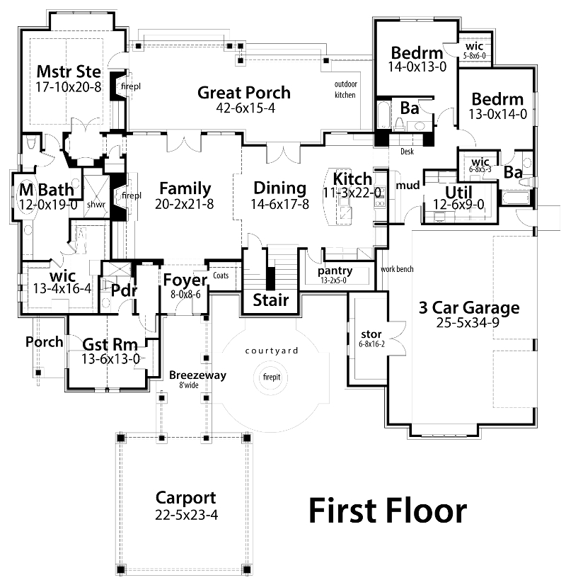 Floor Plan First Story of Southern Plan #117-1098