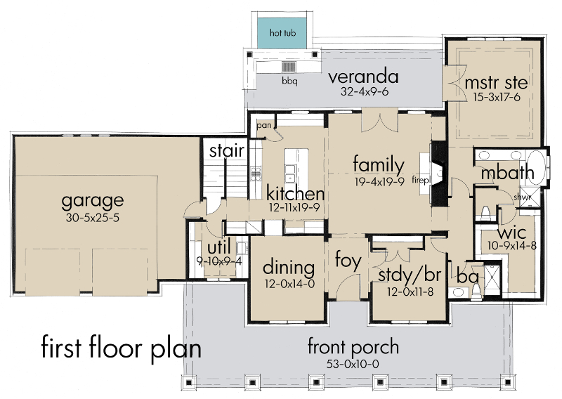 Floor Plan First Story of Southern Plan #117-1100