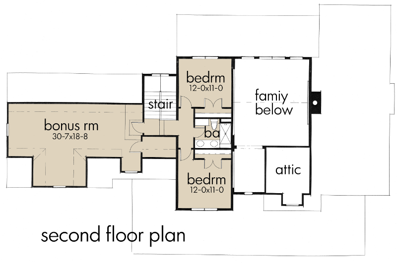 Floor Plan Second Story of Southern Plan #117-1100