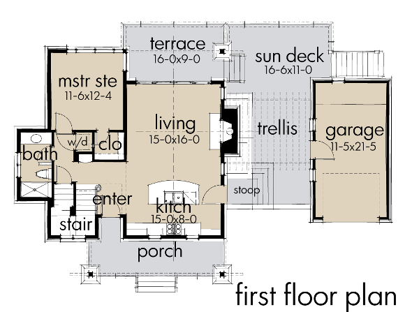Floor Plan First Story of Contemporary Plan #117-1101