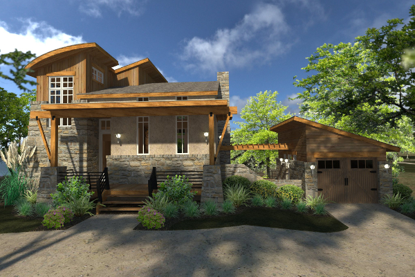 Front picture of this contemporary cottage (ThePlanCollection: House Plan #117-1101)
