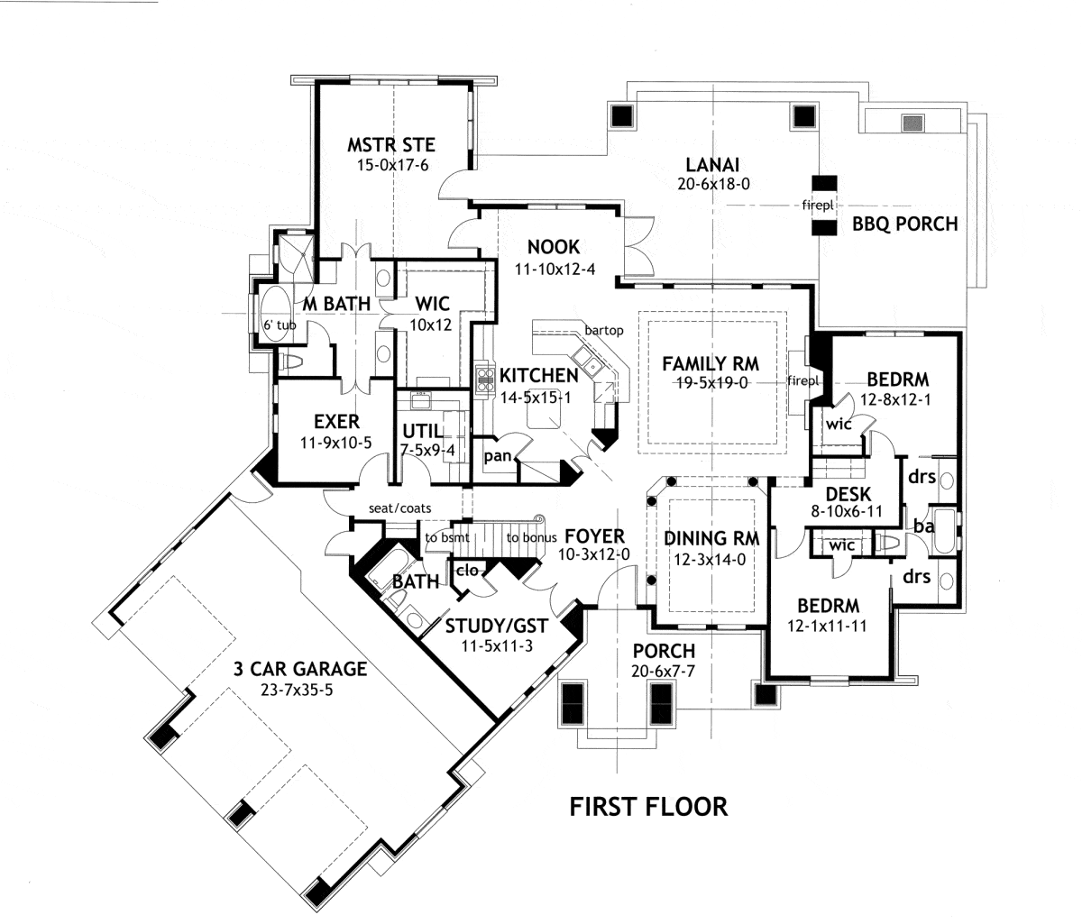 Main Level of Texas Style Plan #117-1103