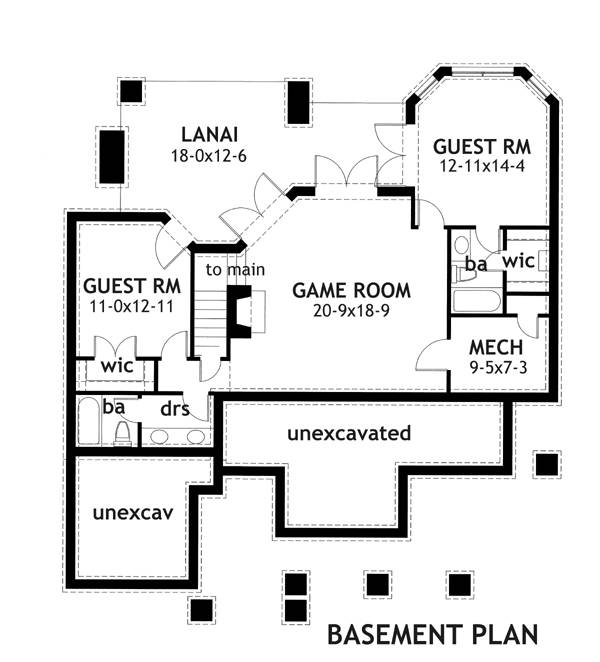 Floor Plan Basement of Bungalow Plan #117-1104
