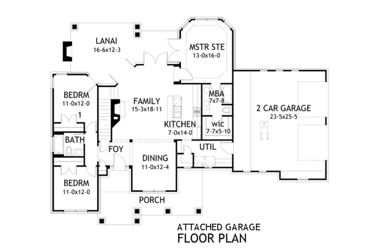 Main Level of Bungalow Plan #117-1104