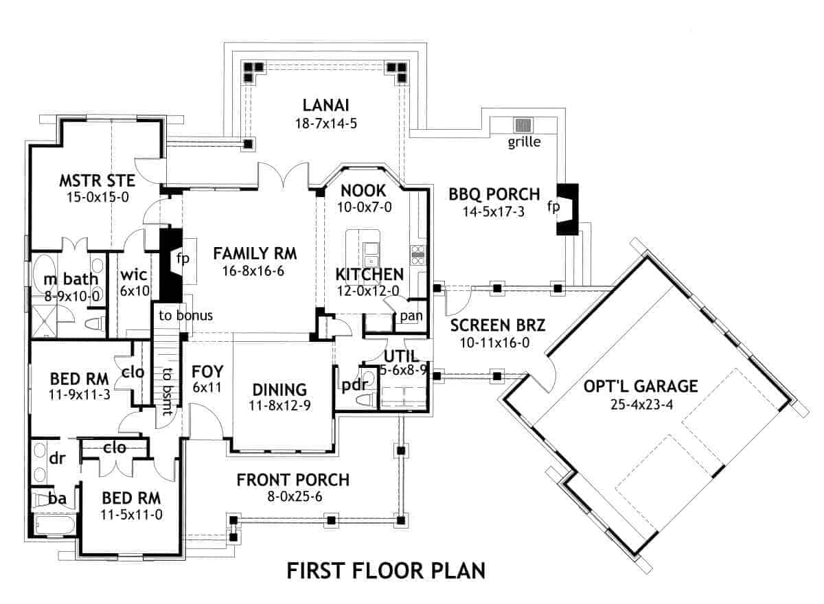 Floor Plan First Story of Cottage Plan #117-1105