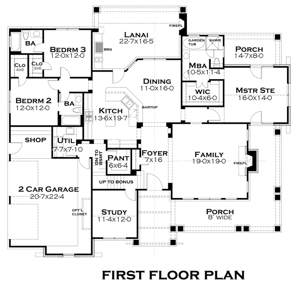 Floor Plan First Story of Bungalow Plan #117-1106