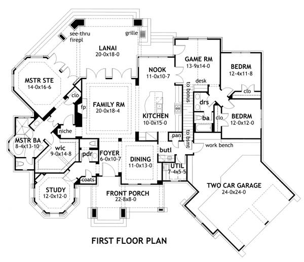Floor Plan First Story of Cottage Plan #117-1109