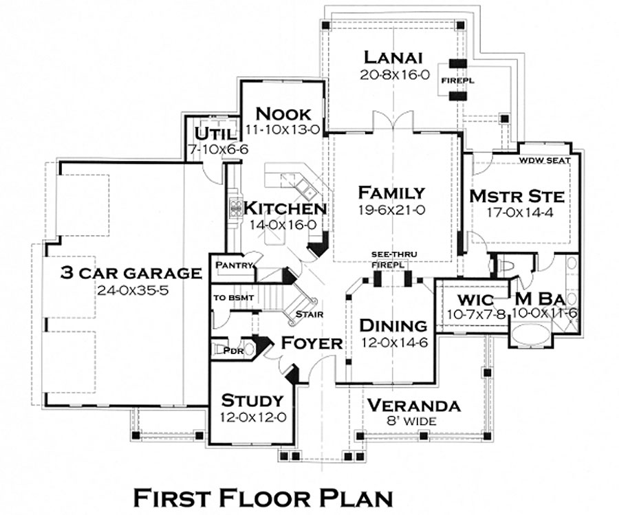 Floor Plan First Story of Southern Plan #117-1113