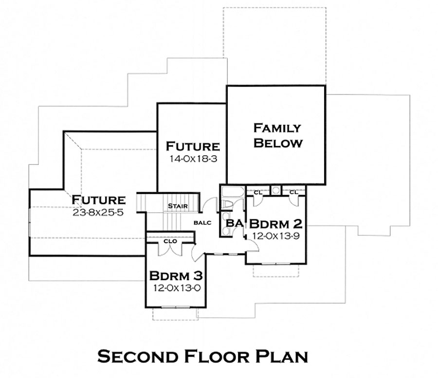 Floor Plan Second Story of Southern Plan #117-1113