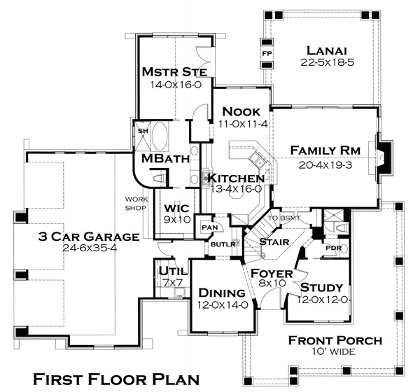 Floor Plan First Story of Craftsman Plan #117-1114