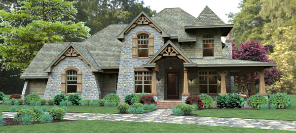 Front elevation of Craftsman home (ThePlanCollection: House Plan #117-1114)