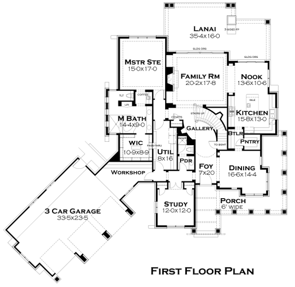 Floor Plan First Story of Craftsman Plan #117-1115