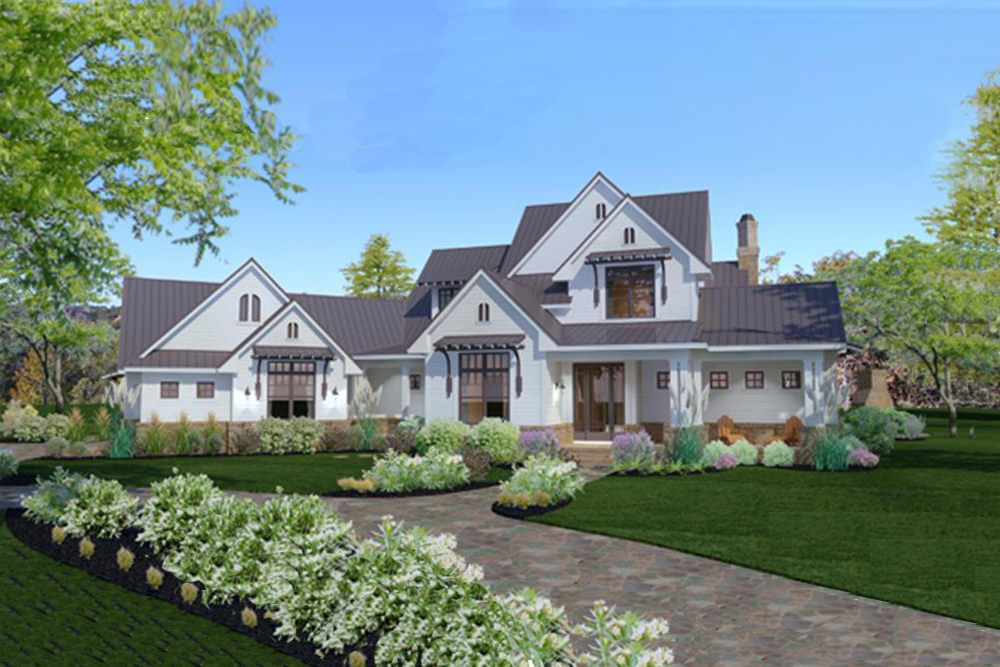 Color rendering of Transitional home design (ThePlanCollection: House Plan #117-1117)