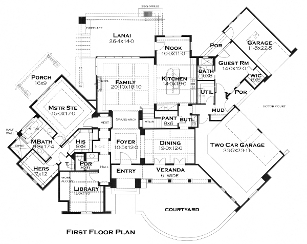 Floor Plan First Story of Cottage Plan #117-1118