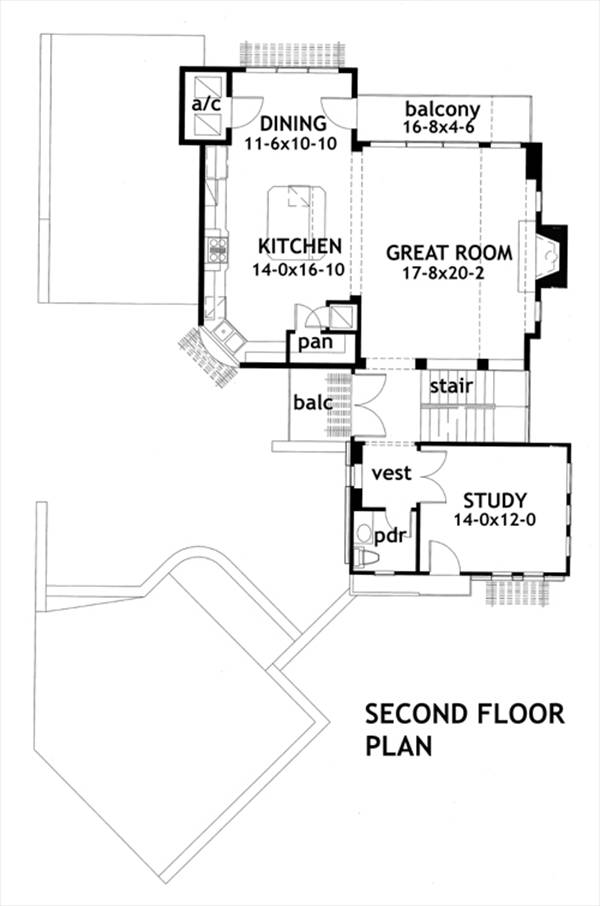 Floor Plan Second Story of Modern Plan #117-1121